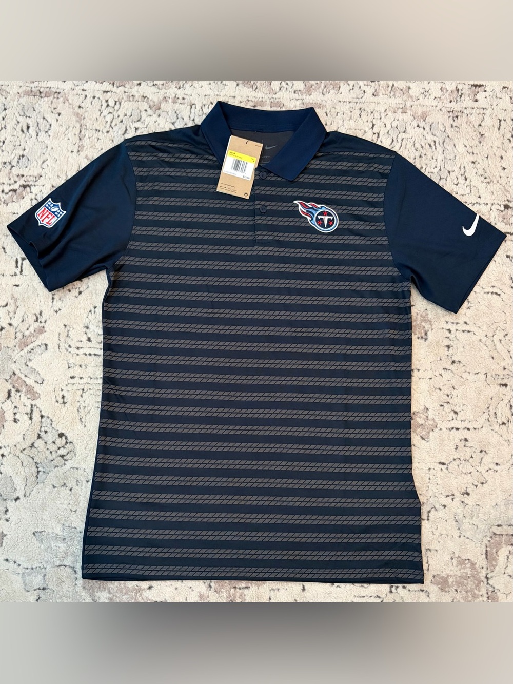 Nike Tennessee Titans NFL Football Navy Striped Polo Shirt Men's Size: Small